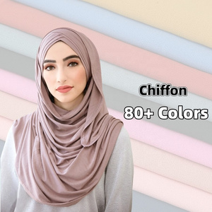 SC01 Hijab Cap Supplier Wholesale Fashion Women Muslim Soft Chiffon Plain Jersey Cotton Hijab Scarf Ethnic Scarves