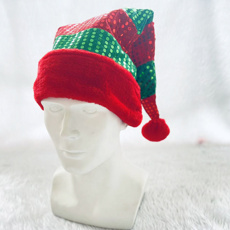 YD407 Wholesale Adults Santa Claus Dancing Green Red Splice XMAS Decorations Party Caps Glitter Christmas Party Elf Sequin Hats