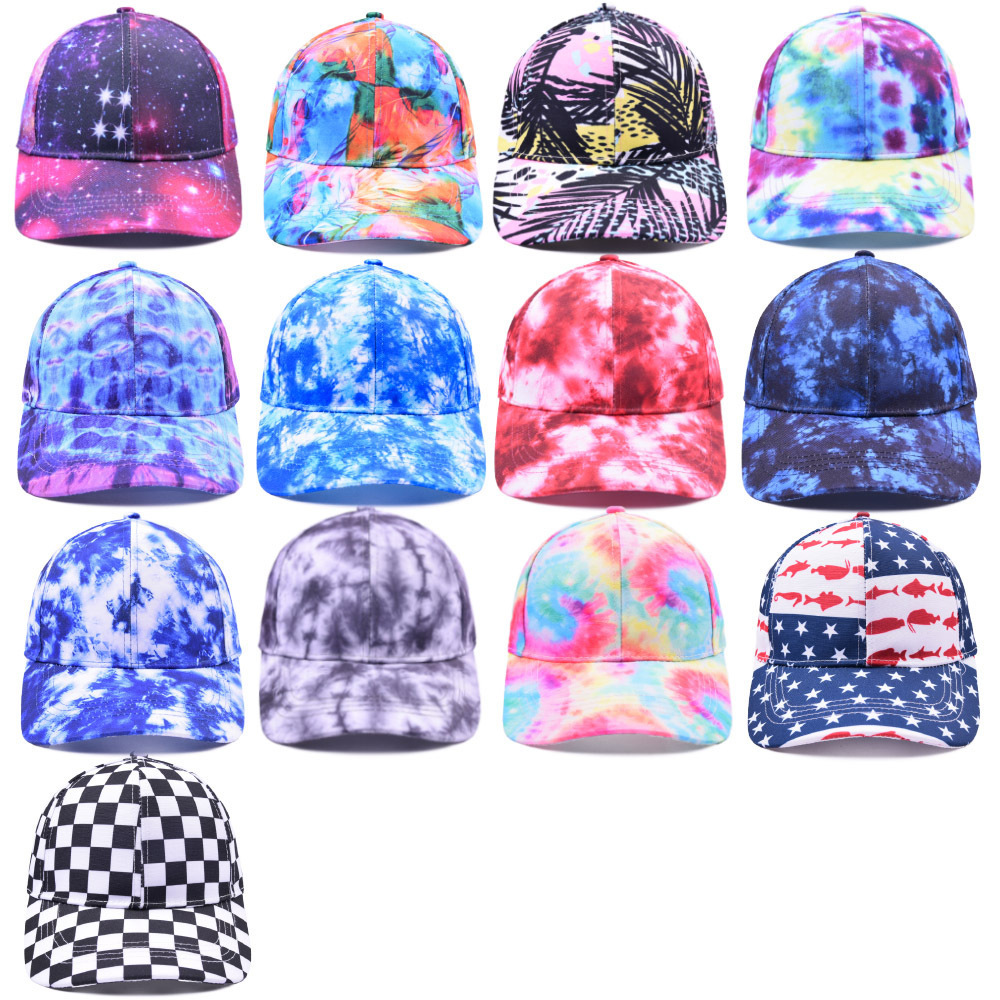 HJH223 Tie-dye Graffiti Women  Outdoor Sports Cap Hat Leopard Sun Visor Hat Washed Hats Canvas Baseball Cap Dad Snapback Caps