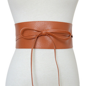 B130 Metallic Color Soft Faux Leather Wide Belt Self Tie Wrap Around Waist Band Sequins Dress Belt