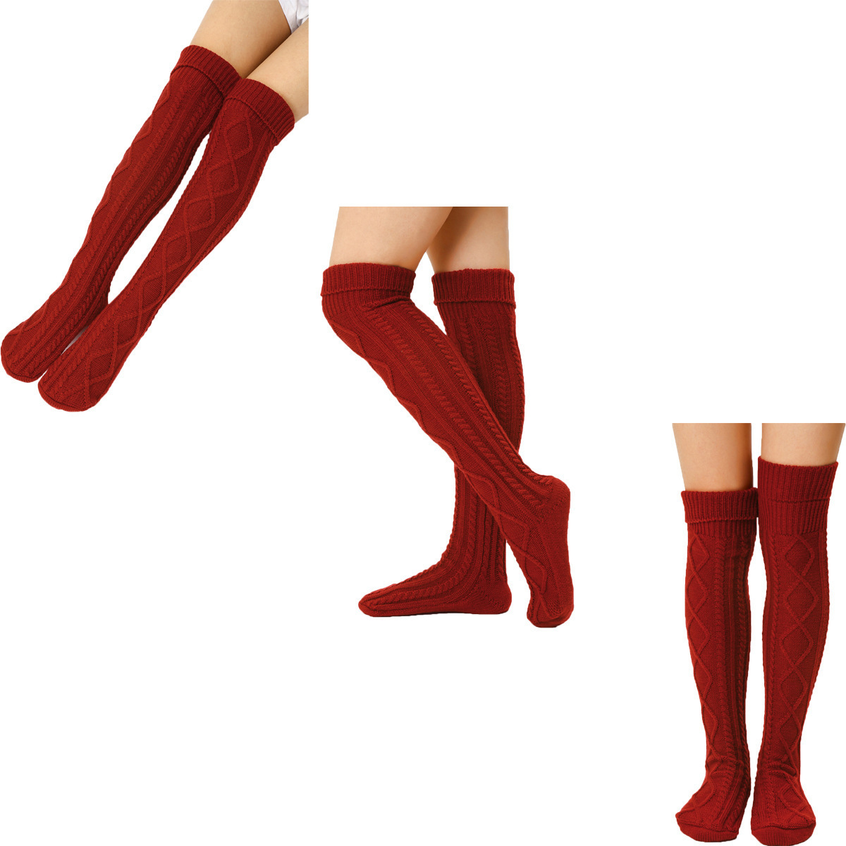 HH141 Plain Over Knee High Leg Stockings Female Long Slouch Socks Winter Knit Socks Thigh High Over The Knee Socks