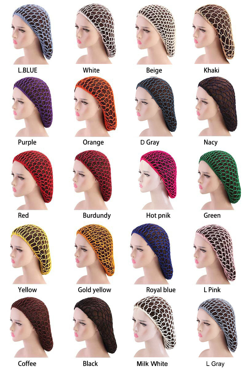 Syh42 Wholesale Unisex Polyester Hair Night Sleep Hat Hair Crocchet Net Cap Summer Head Covers Solid Wig Cap Turban Bonnet