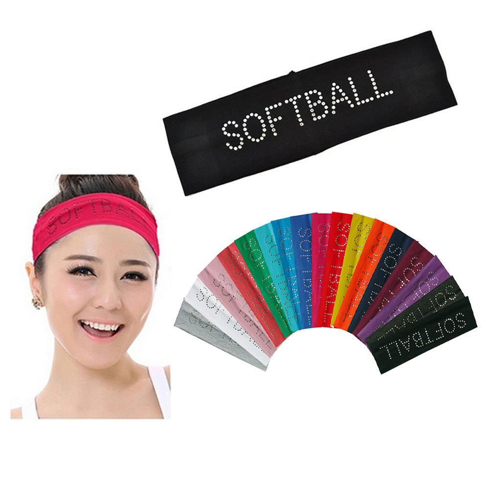 DDA311 Performance Sweatband Hair Bands Running Baseball Letter Hairband Elastic Softball Rhinestone Sports Headband