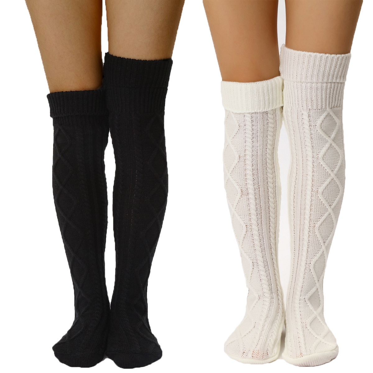 HH141 Plain Over Knee High Leg Stockings Female Long Slouch Socks Winter Knit Socks Thigh High Over The Knee Socks