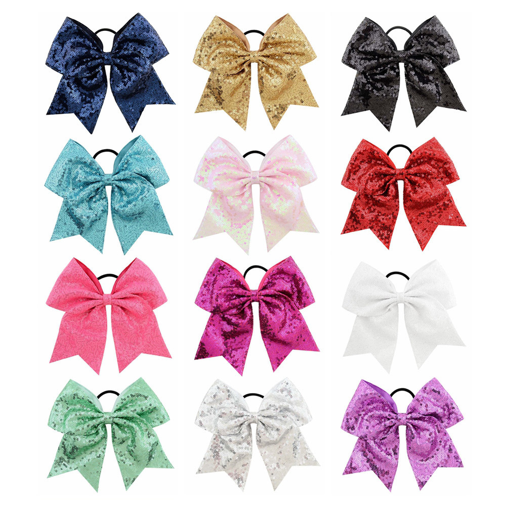 B468 Ribbon Cheer Bow For Girls Boutique Large Cheerleading Hair Bow Women Lady Sequined Hair Accessories