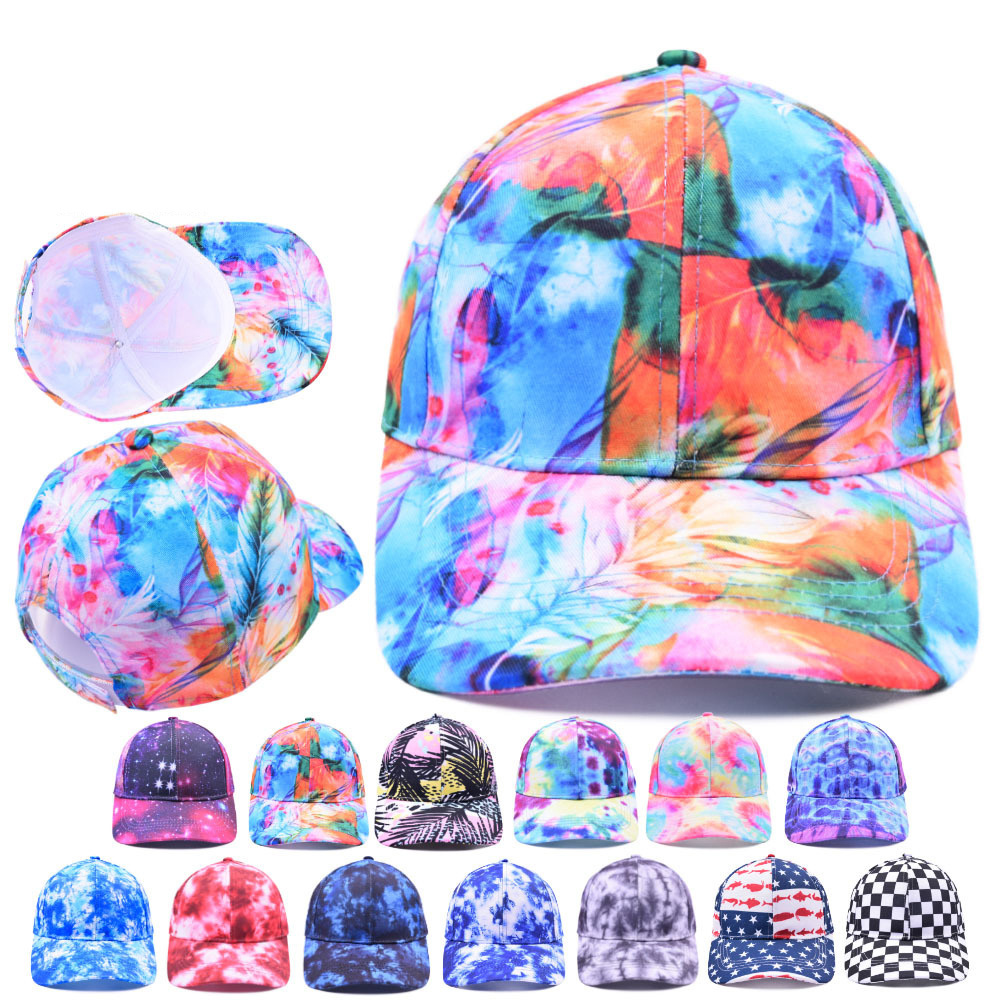 HJH223 Tie-dye Graffiti Women  Outdoor Sports Cap Hat Leopard Sun Visor Hat Washed Hats Canvas Baseball Cap Dad Snapback Caps