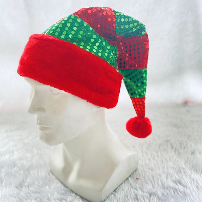 YD407 Wholesale Adults Santa Claus Dancing Green Red Splice XMAS Decorations Party Caps Glitter Christmas Party Elf Sequin Hats