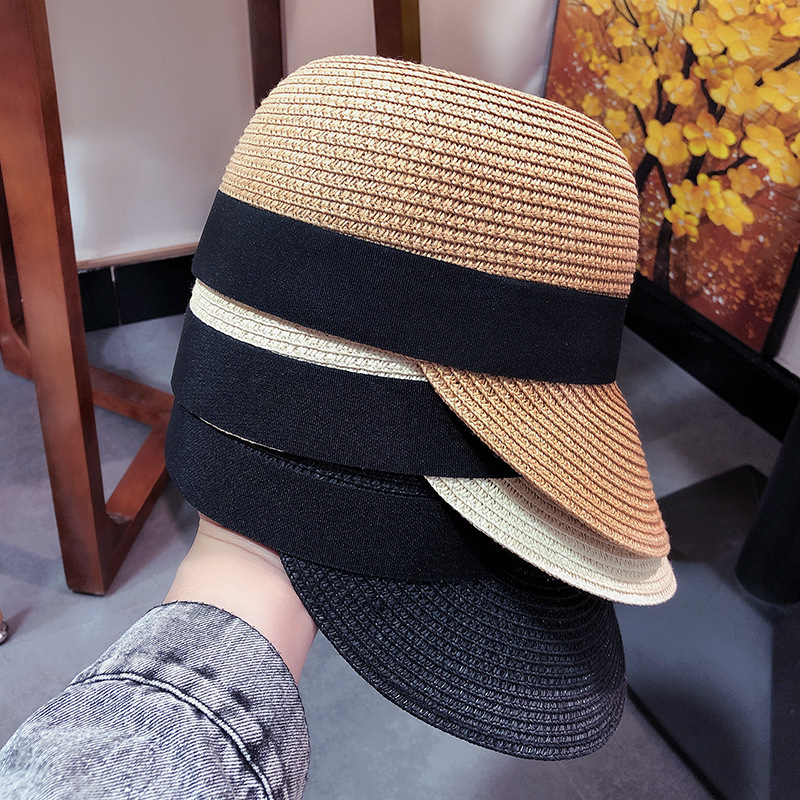 FF1486 Summer Women Straw Baseball Cap Outdoor Travel Golf Beach Sun Hat French Elegant Straw Sun Visor Hat