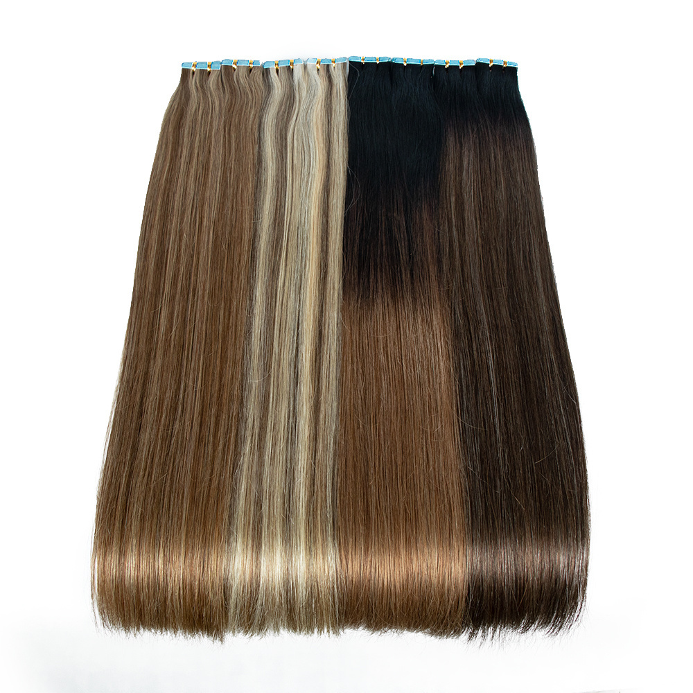 Hot Sale 12A Russian Double Drawn Blond Tape Ins Raw Virgin 100% Natural Tape In Human Hair Extension