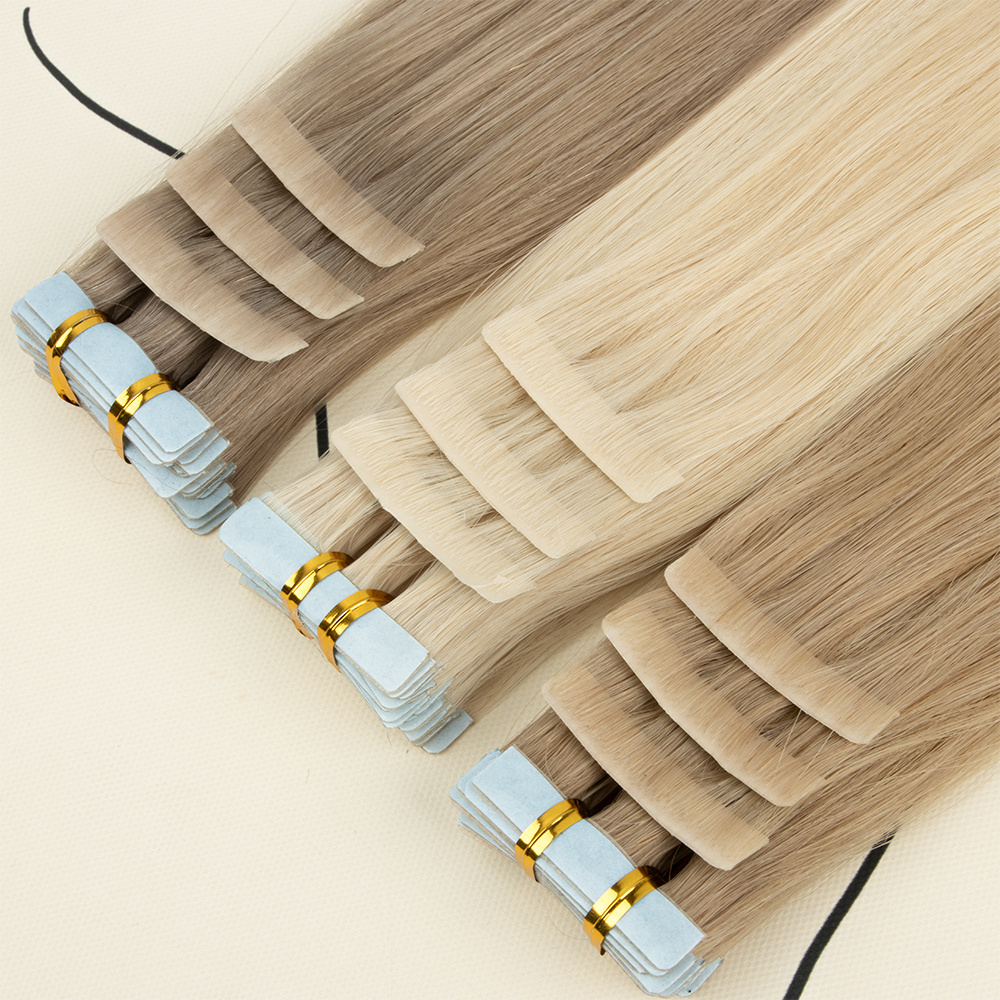 Top Grade Seamless Virgin Tape Ins Raw Russian Hair Invisible Tape in Extensions Human Hair