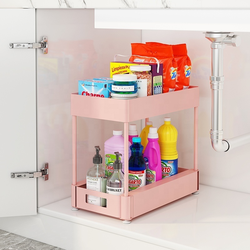 Amazon 2 Tier Under Sink Organizer and Storage Bathroom Countertop Rack Kitchen Sliding Cabinet Basket Under Sink Organizer