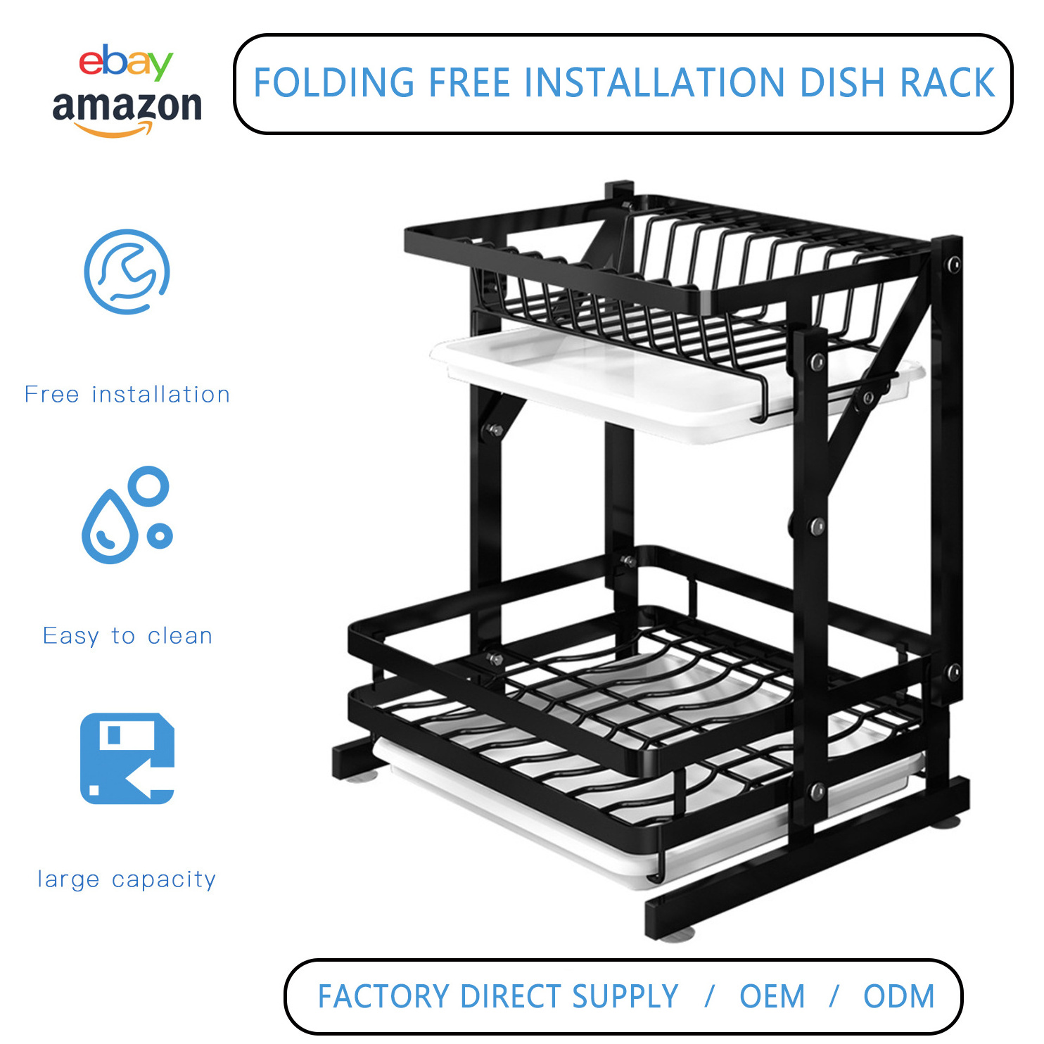 2 Tier Stainless Steel Dish Racks with Drainage Wine Glass Holder and Extra Drying Mat Dish Drainers for Kitchen Counter