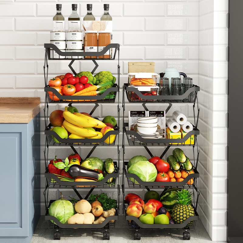 Narrow slit fruit and vegetable sorting shelf floor-to-ceiling foldable shelf kitchen multi-layer fruit and vegetable movable st