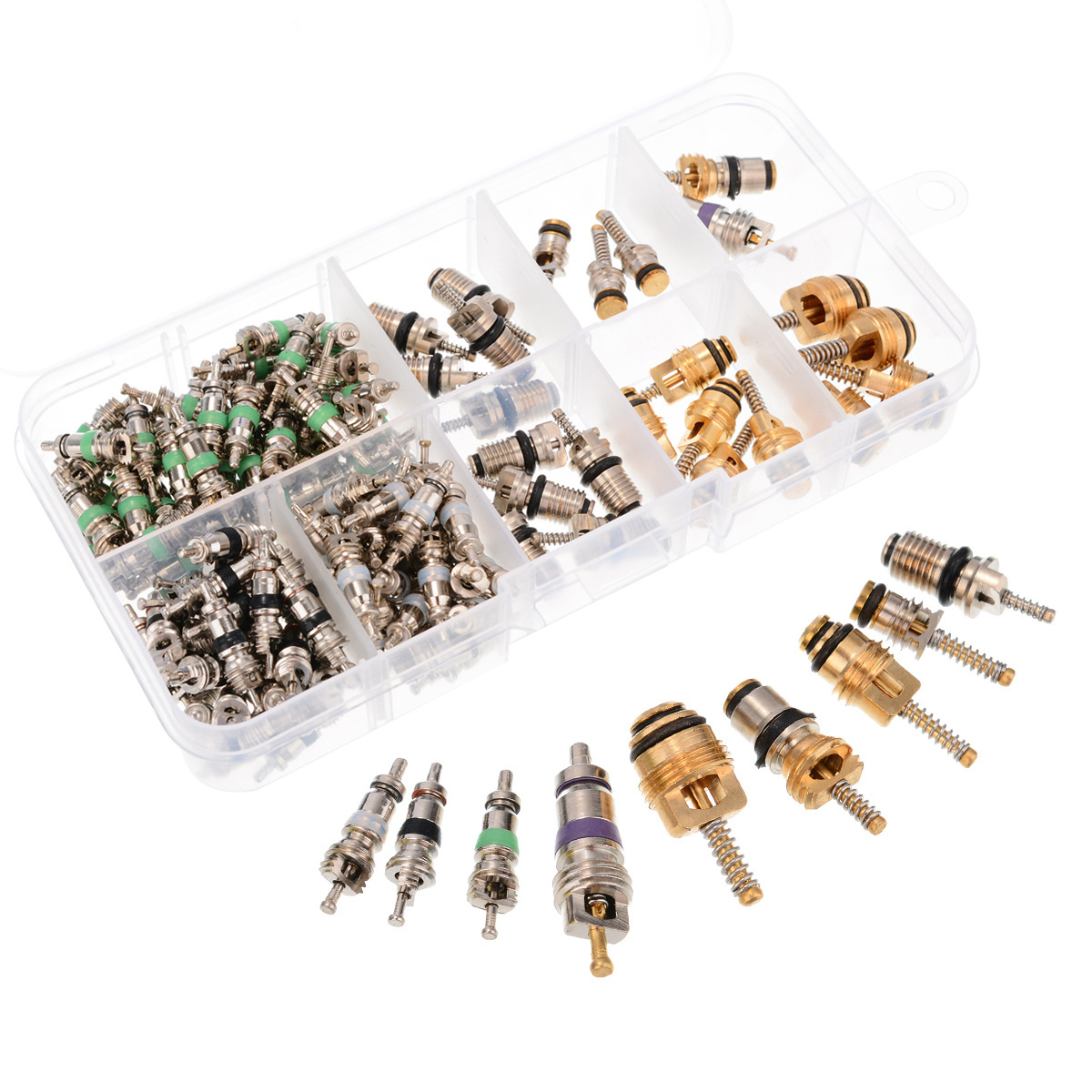 134pcs AC A/C Valve Core Assortment Kit For R12 R134A Air Conditioning