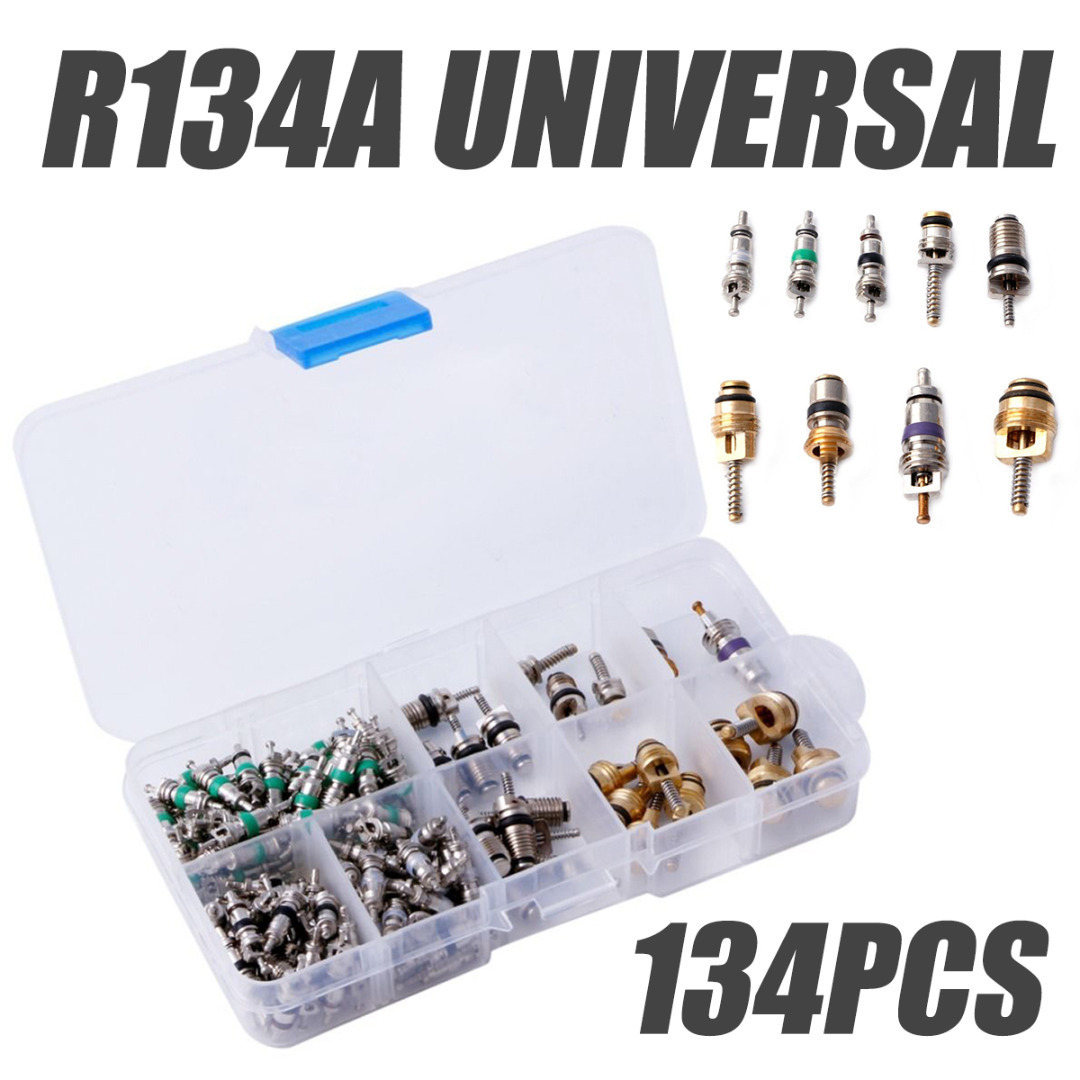 134pcs AC A/C Valve Core Assortment Kit For R12 R134A Air Conditioning