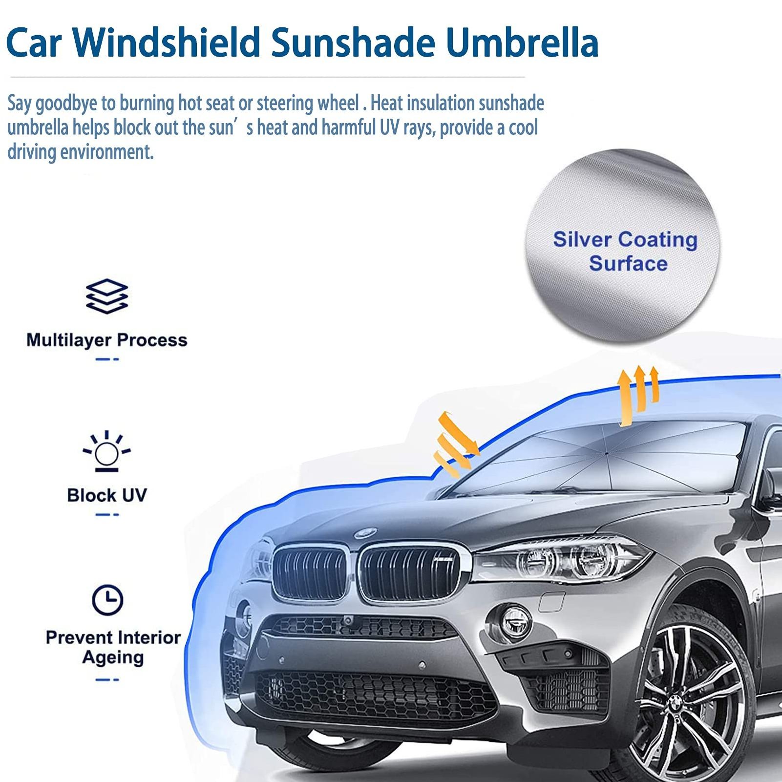 OEM C0275 Car Windshield Sunshade Umbrella Foldable Car Sun Visor Front Window Sun Shade Cover Block UV Rays and Keeps Cars Cool