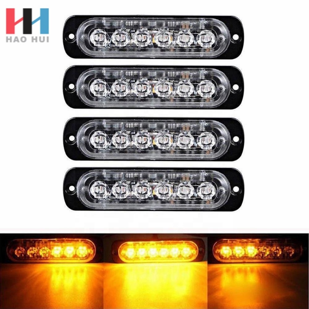 C0024 4pcs Amber 6LED Car Truck Emergency Beacon Warning Hazard Flash Strobe Light