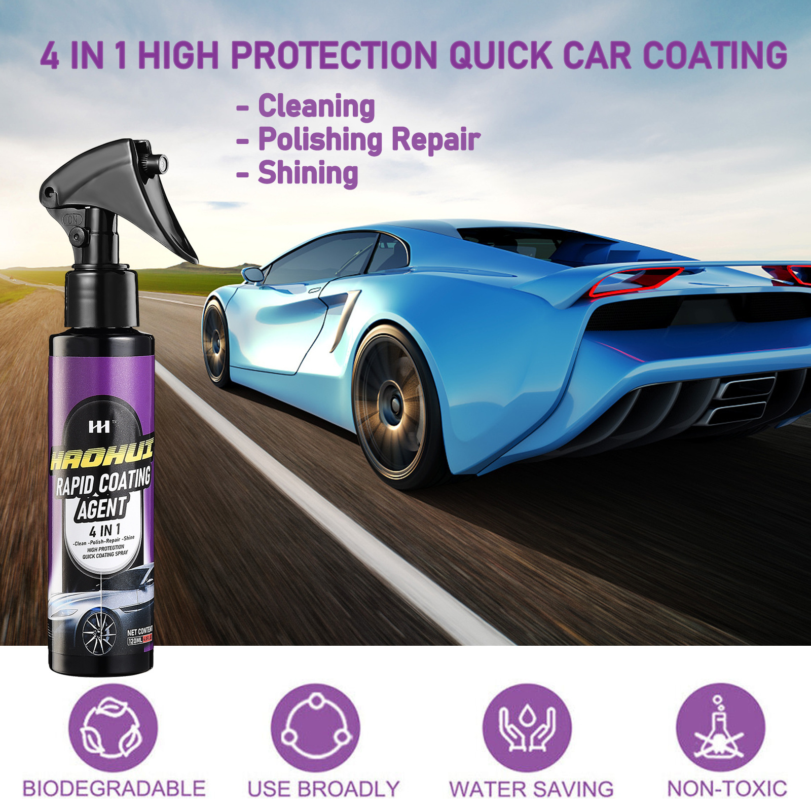 HH0001 HAOHUI  Nano Quick Ceramic Coating - Car Wax Polish Spray Wash Fortify/Hydrophobic/Waterless Wash & Wax Coat Polish