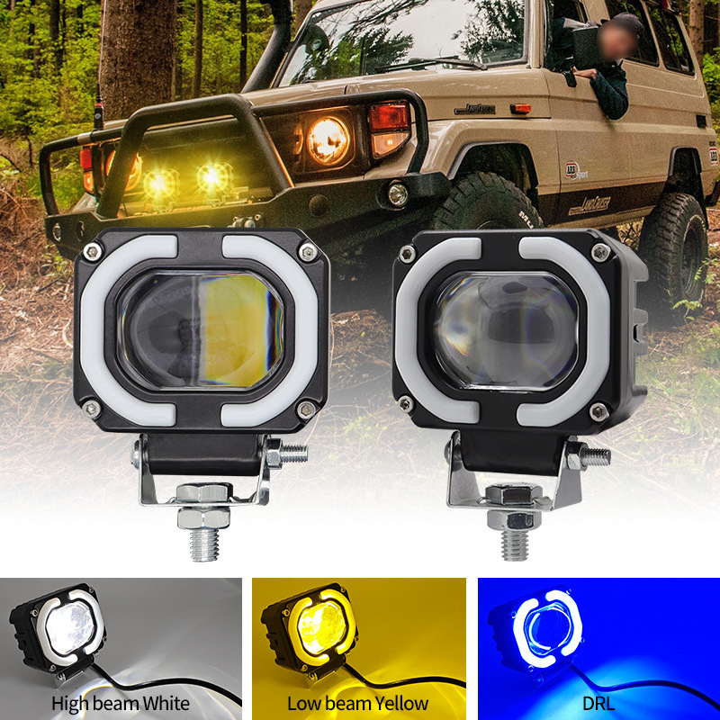 Car LED work light motorcycle spotlight  high and low beam angel eye spotlight electric car light