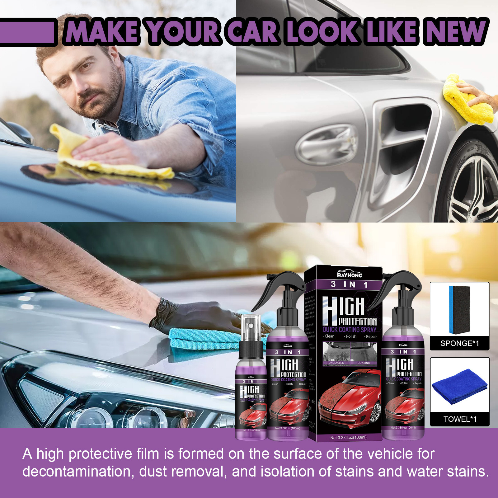 C0686  100ML 3 In 1 Car Nano Ceramic Coating Polishing Spraying Wax Forpolish car Wash Fortify Quick Coat Polish & Sealer