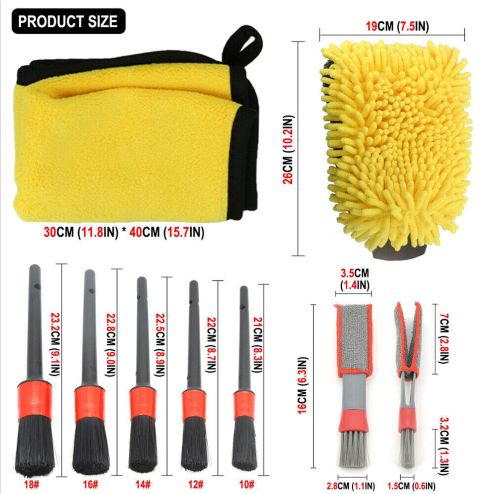 19Pcs Car Detailing Brush Set Auto Interior Wheel Gap Drill Cleaning Tool Kit