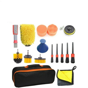 19Pcs Car Detailing Brush Set Auto Interior Wheel Gap Drill Cleaning Tool Kit