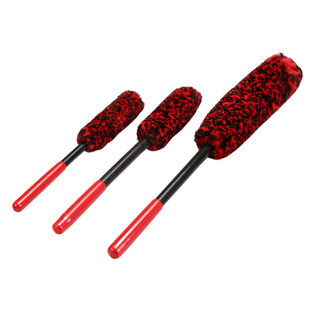 3pcs Wheel Woolies Plush Soft Alloy Wheel Cleaning Brush Car Detailing Brushes For Auto Motorcycle Maintenance Care Clean Tool