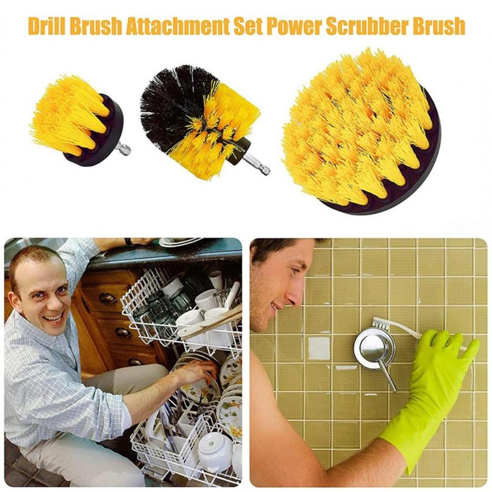 3Pcs Car Detailing Brush Wash Auto Detailing Cleaning Kit Engine Wheel Clean Set Electric Drill Brushes