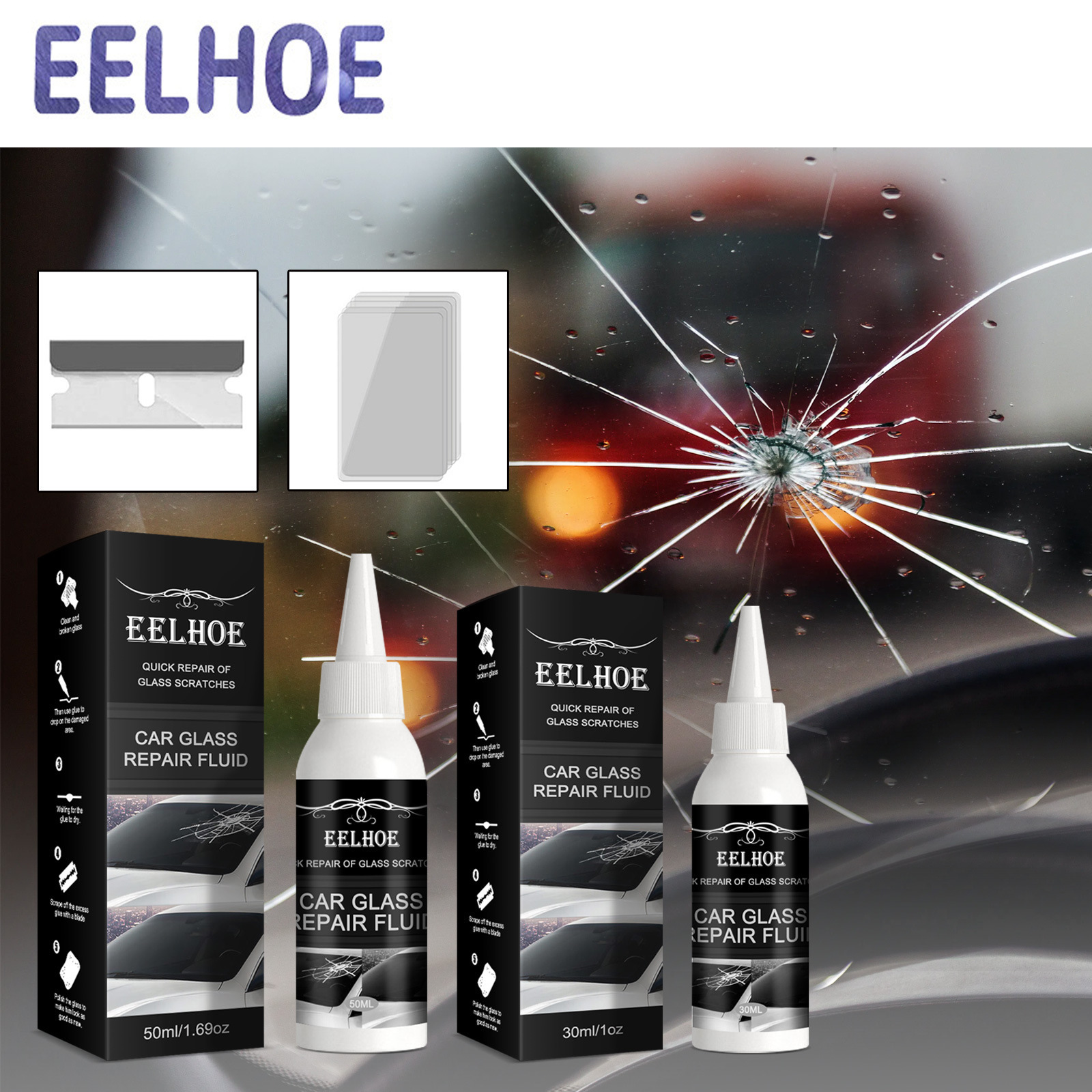 C0910 Car glass crack repair agent Windshield quick adhesive fluid Glass repair fluid 30ml/50ml