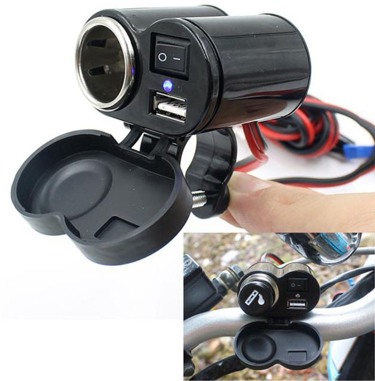 M0017 Motorcycle refitted waterproof USB cigarette lighter mobile phone charger dual USB on-board charger with switch