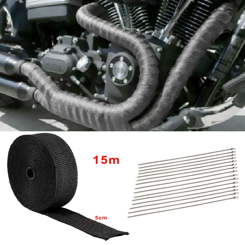 OEM C0143 NEW TITANIUM HEADER EXHAUST WRAP TAPE Black Heat Protection 15mx50mm AU SHIP Winding belt for motorcycle system