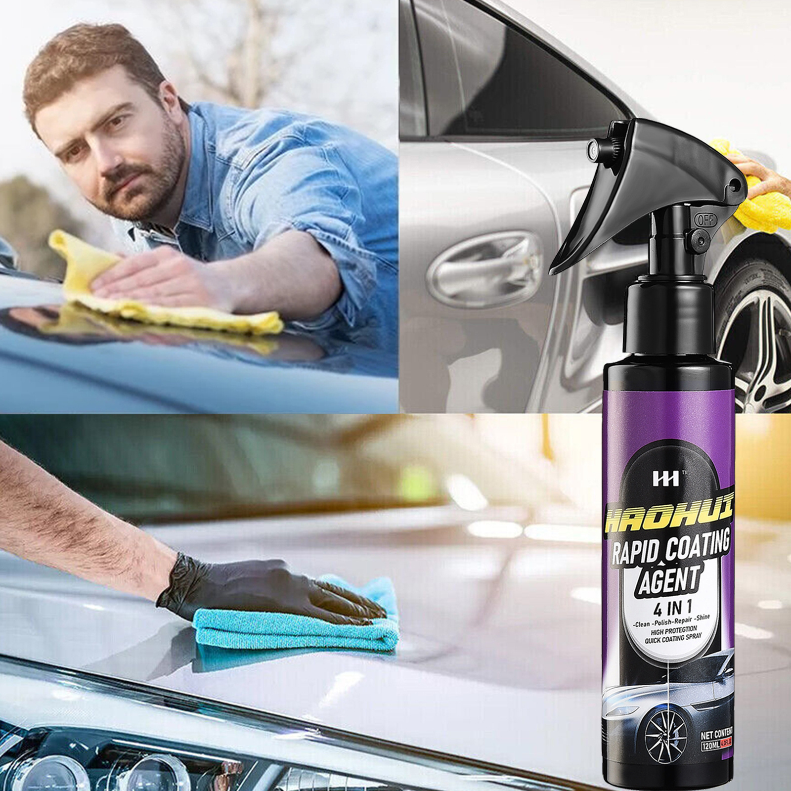 HH0001 120ml haohui Nano Quick Ceramic Coating - Car Wax Polish Spray Wash Fortify/Hydrophobic/Waterless  Wash & Wax Coat Polish