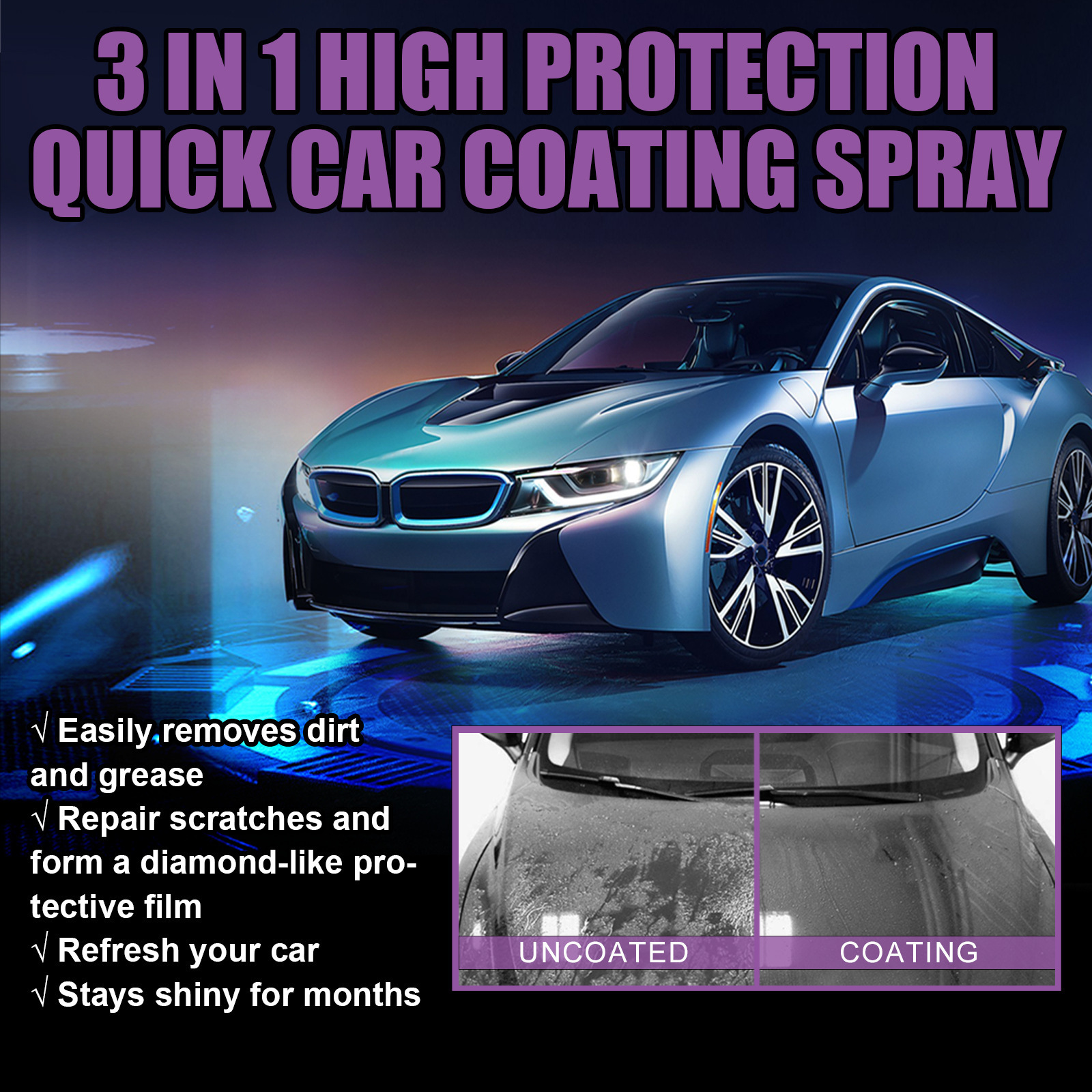 C0686  100ML 3 In 1 Car Nano Ceramic Coating Polishing Spraying Wax Forpolish car Wash Fortify Quick Coat Polish & Sealer