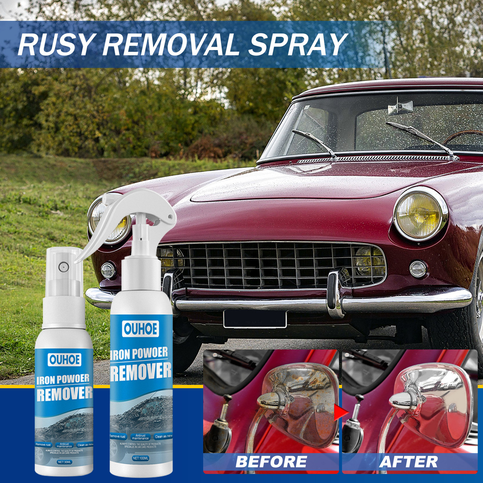 30/100ML Automobile iron powder rust removal spray anti rust rust remover car decontamination Remover car cleaning