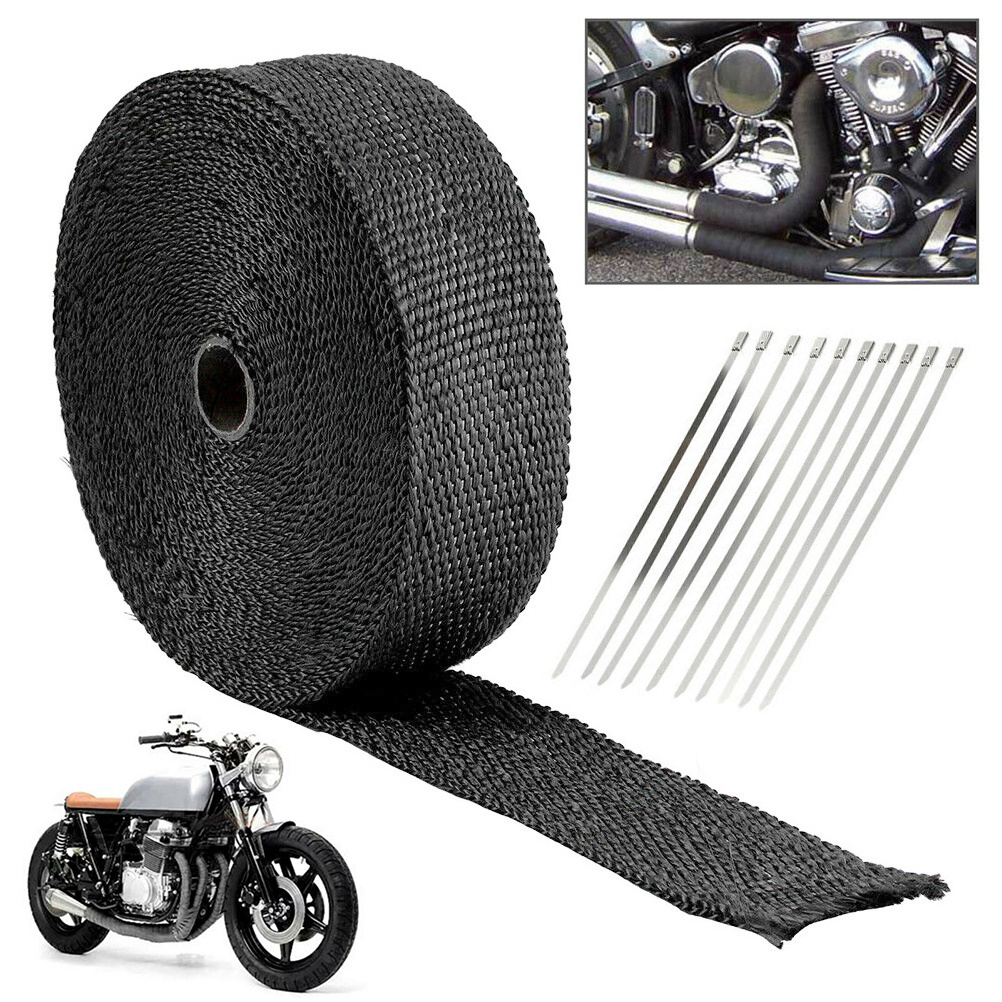 OEM C0143 NEW TITANIUM HEADER EXHAUST WRAP TAPE Black Heat Protection 15mx50mm AU SHIP Winding belt for motorcycle system