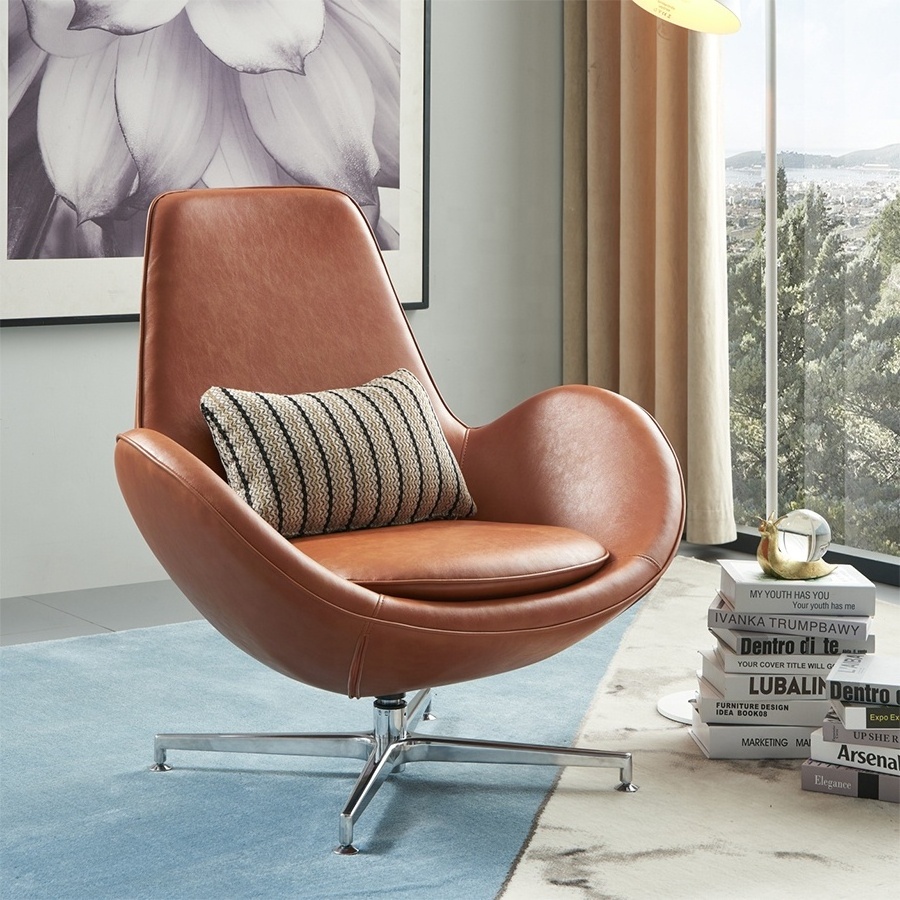 Living room Modern Metal Legs Elegant Chaise Lounge  leather  egg chair leisure swivel hotel chair