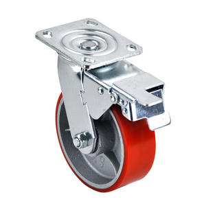 Source factory products 6X2 Swivel  Mute Double ball bearing  heavy duty  iron core polyurethane  caster  with double brake