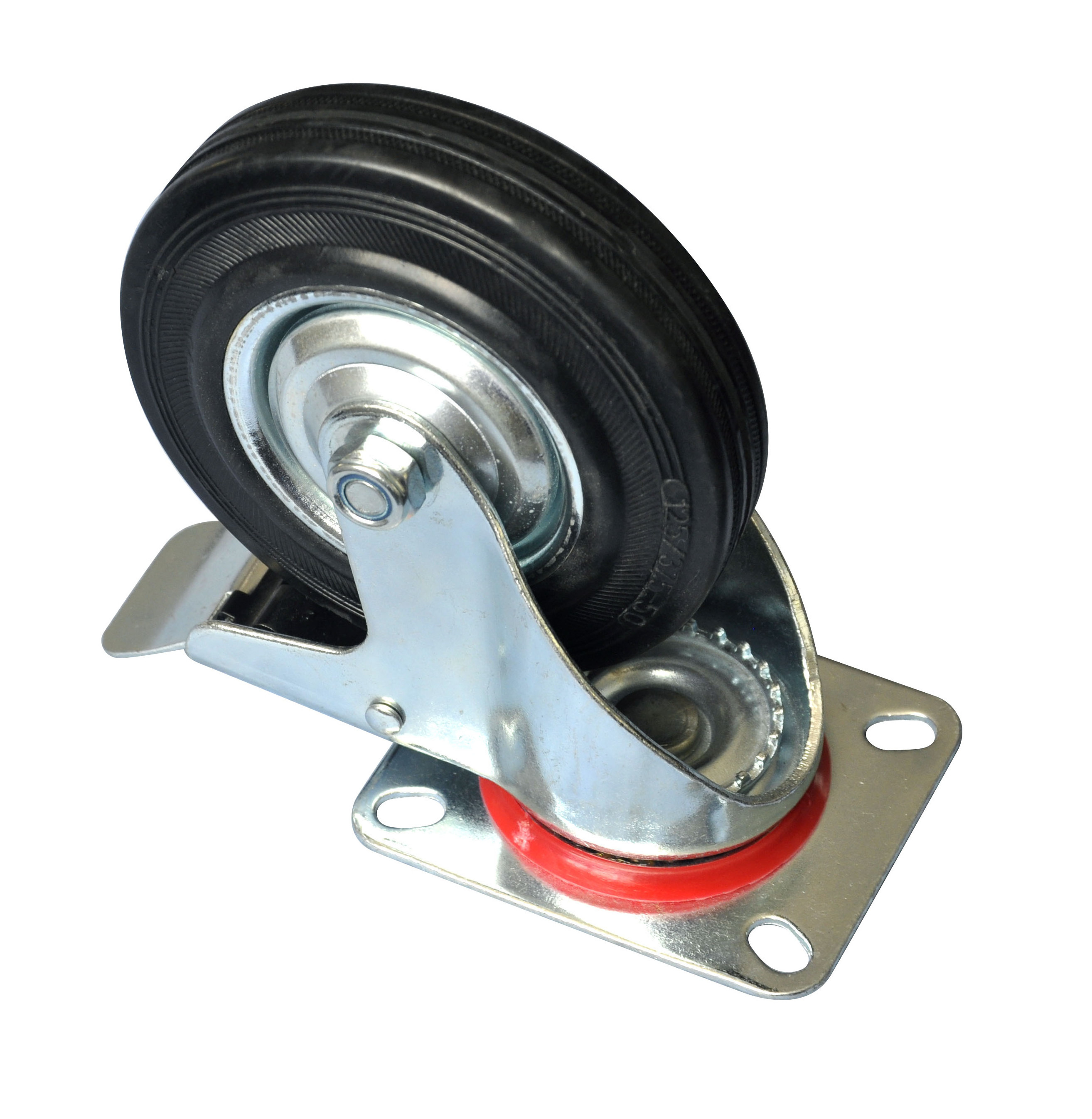 Source factory products 125mm swivel steel  core industrial rubber caster wheel with double brake