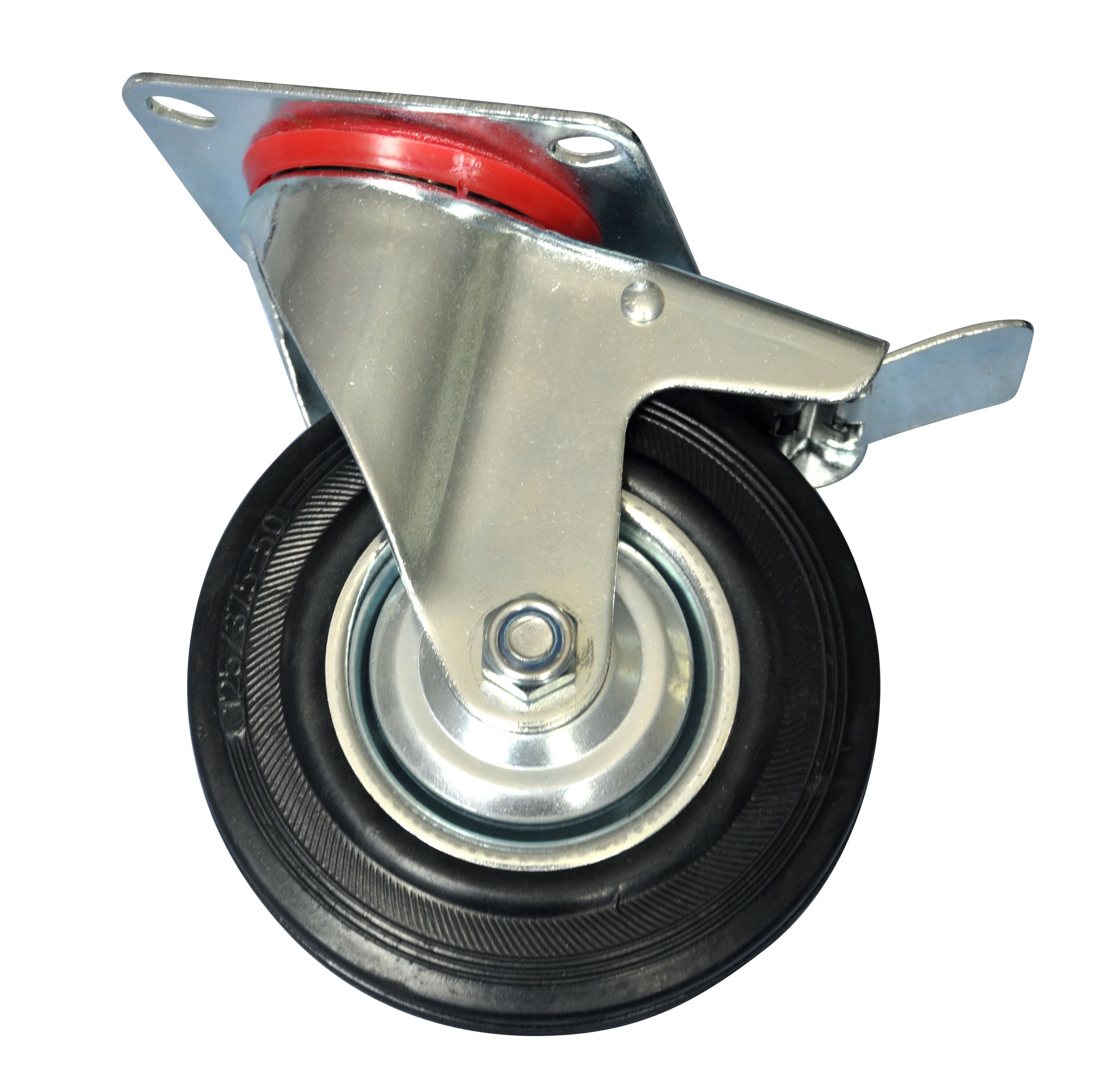 Source factory products 125mm swivel steel  core industrial rubber caster wheel with double brake