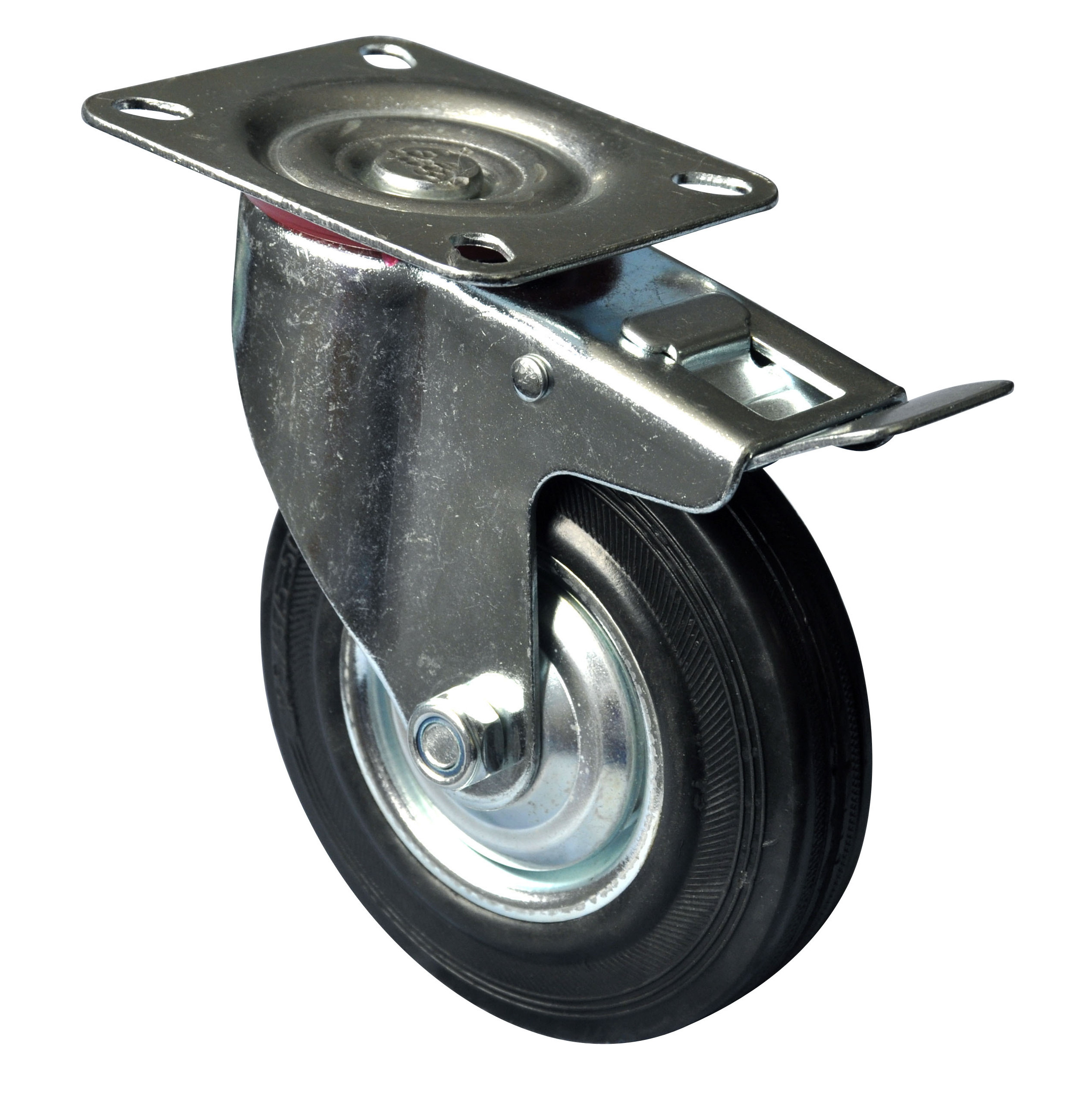 Source factory products 125mm swivel steel  core industrial rubber caster wheel with double brake