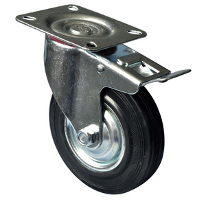 Source factory products 125mm swivel steel  core industrial rubber caster wheel with double brake