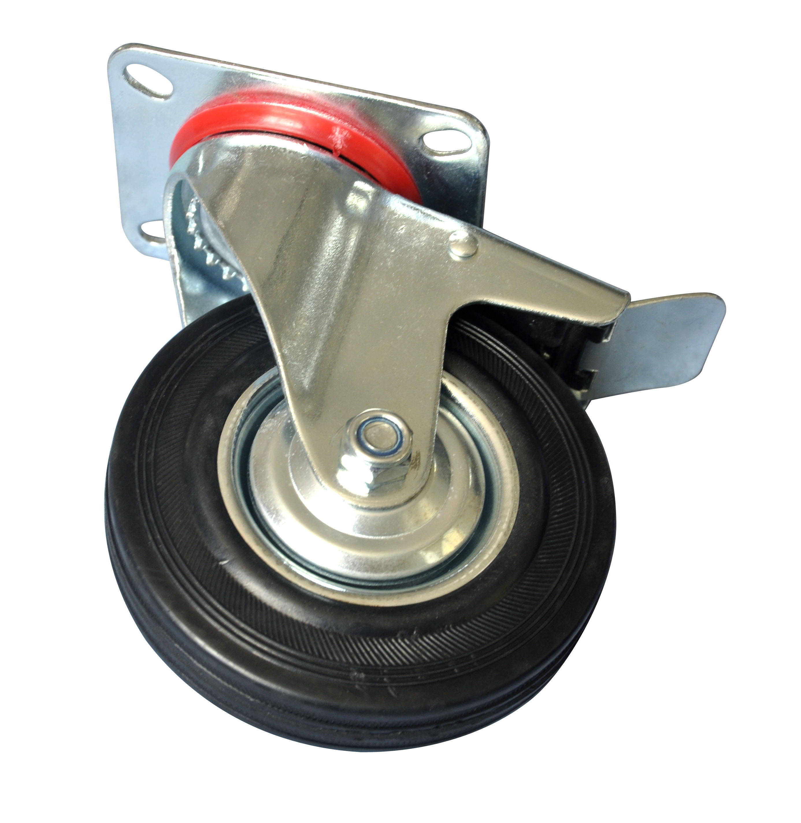 Source factory products 125mm swivel steel  core industrial rubber caster wheel with double brake