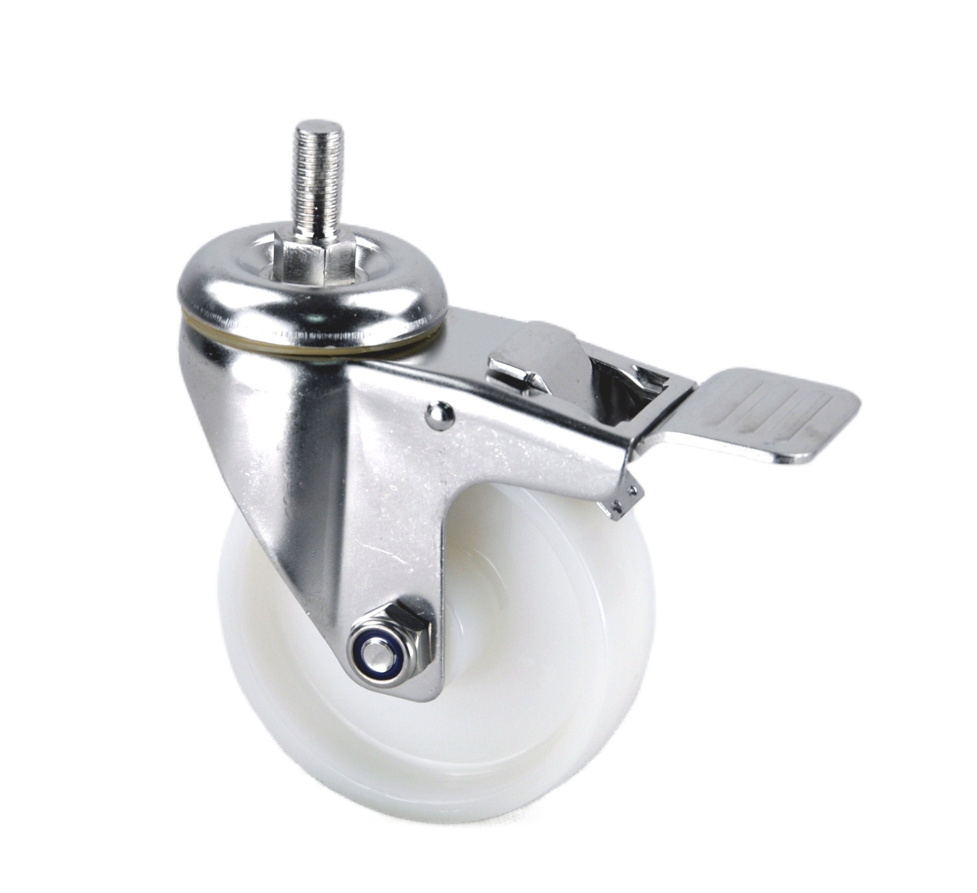 Source factory Hot products 100X32mm  threaded stem nylon 304 Stainless steel caster wheel with double brake