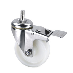 Source factory Hot products 100X32mm  threaded stem nylon 304 Stainless steel caster wheel with double brake