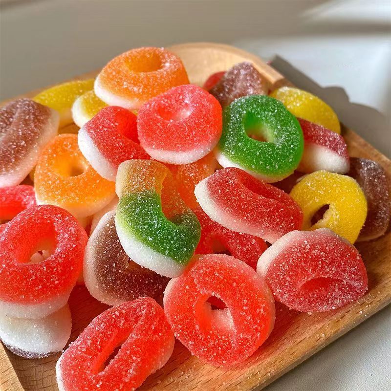 Chinese Wholesale Candy Supplier Fruit Gummy Candy Round Sugar Coated Gummy Candy