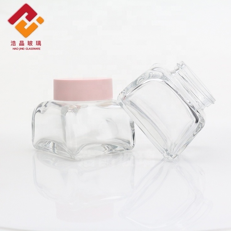 Empty square clear facial body pink glass cream jar 50ml cosmetic luxury skincare packaging face cream container