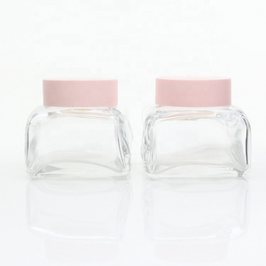 Empty square clear facial body pink glass cream jar 50ml cosmetic luxury skincare packaging face cream container