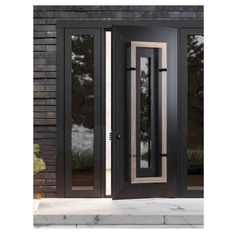 Factory Cheap Custom Steel Frame Wooden Prehung Exterior Door Solid Wood Front Door With Side Panel