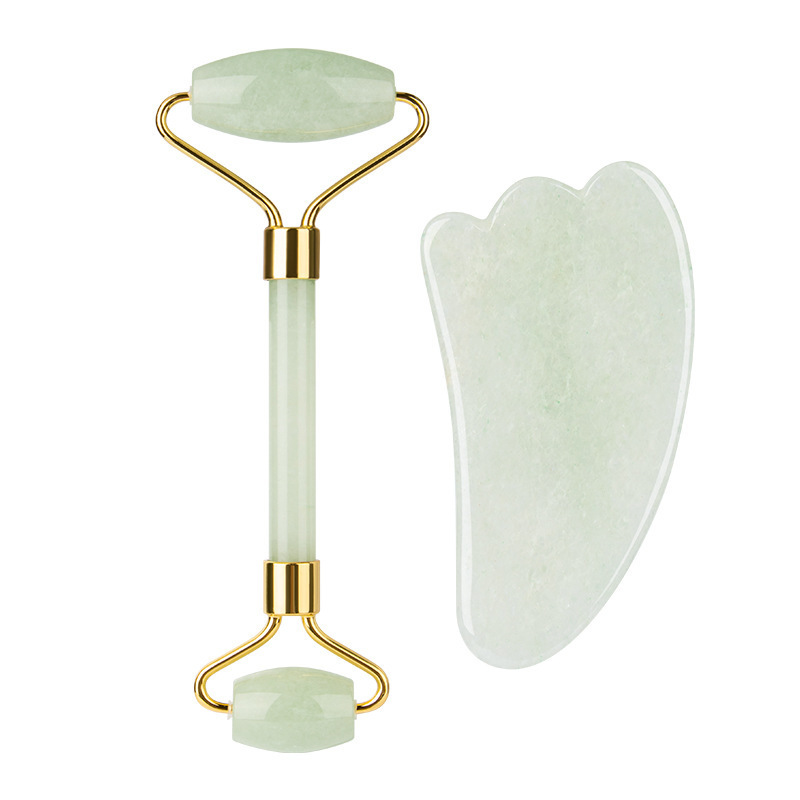 Jade Roller Custom UV Logo High Quality Natural Facial Massage Oil Absorbing Roller Gua Sha Set with Box