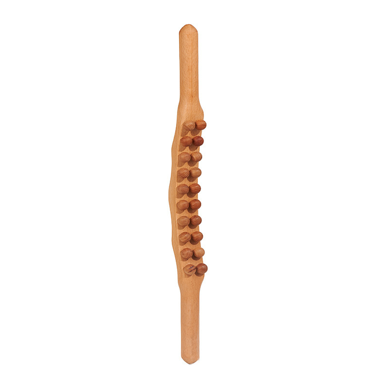 Long 20 Beads 58CM Gua Sha Massage Stick Carbonized Wood Back Body Meridian Scrapping Therapy Wand Muscle Acupuncture Massager